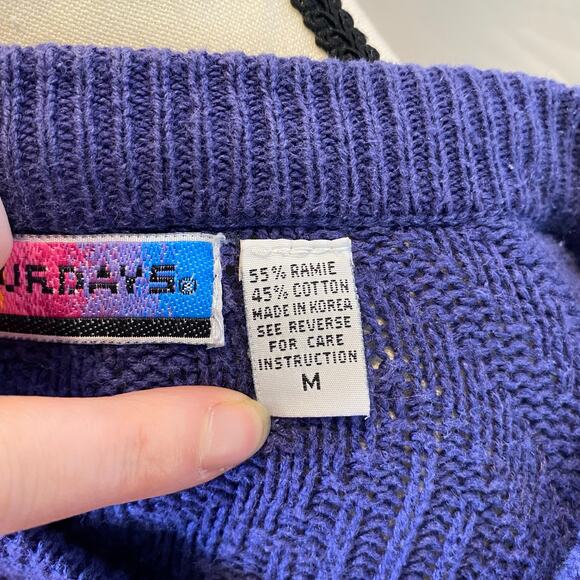 Vintage Women's Saturdays Crewneck Knit Sweater Medium Lightweight Ramie Cotton - Picture 10 of 12